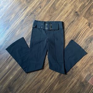 90s black stretch belted flair trousers / slacks / pants size 27/28